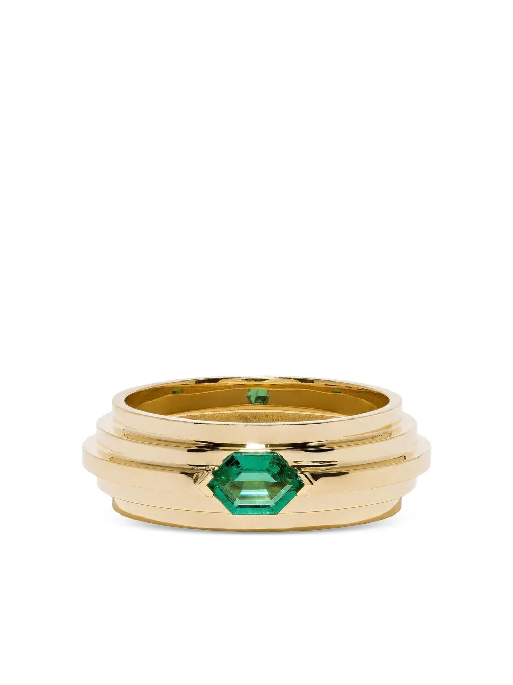 Azlee 18K yellow gold Staircase 5-Tier emerald ring - Oro