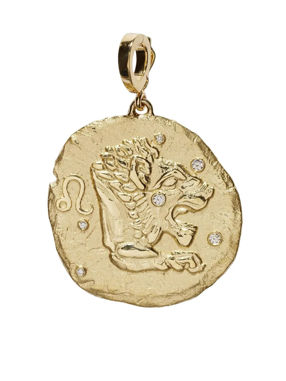 Azlee 18k Yellow Gold Of The Stars Leo Diamond Coin Charm In Gold