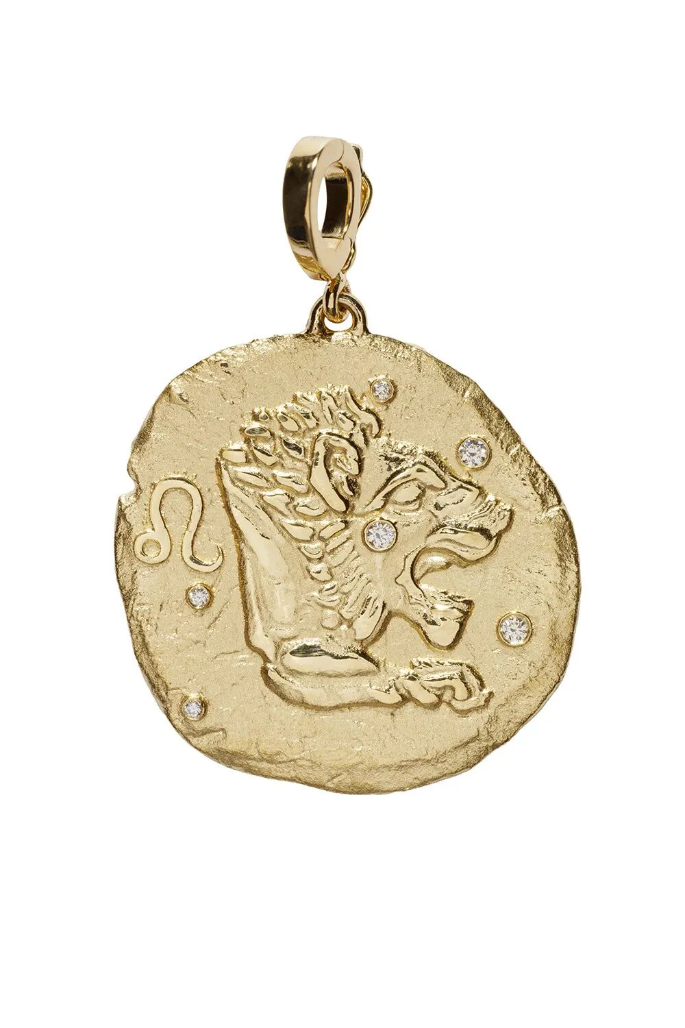 Azlee 18k Yellow Gold Of The Stars Leo Diamond Coin Charm In Gold