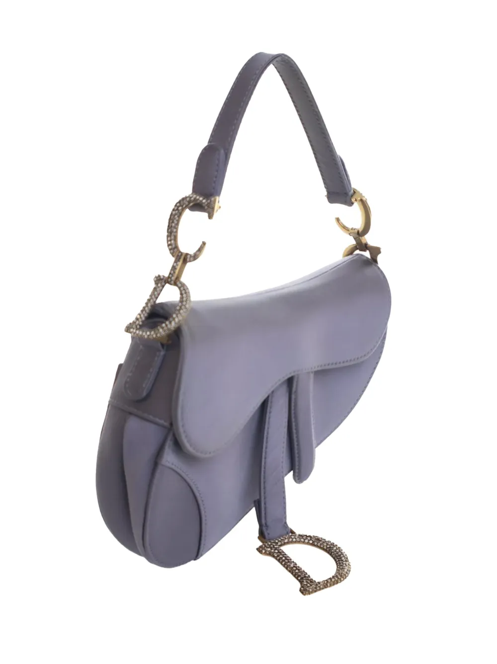 Pre-owned Dior 2000-2025 Mini Satin Crystal Embellished Saddle Bag Satchel In Purple