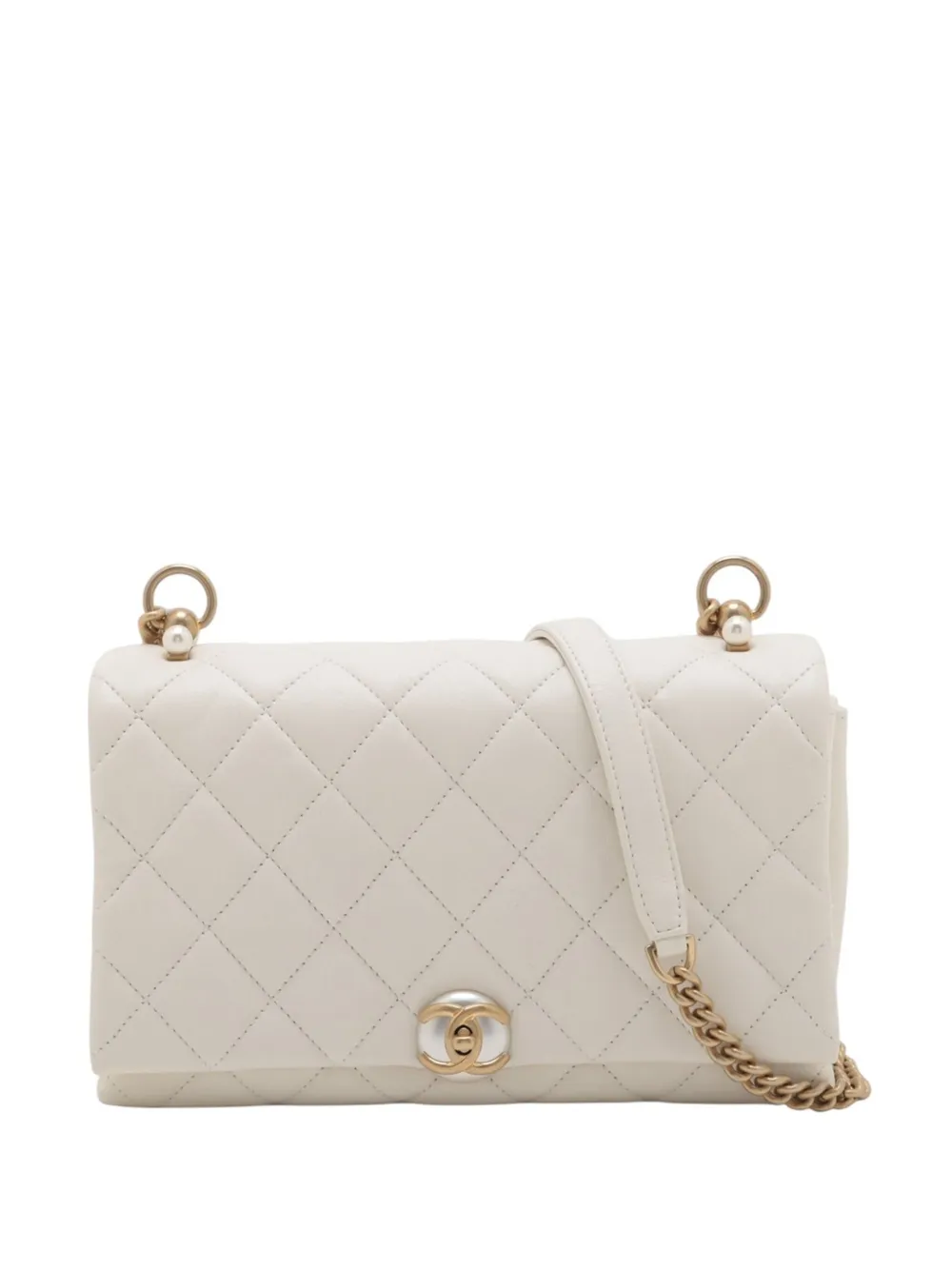 CHANEL Pre-Owned 2019 Small Quilted Calfskin Pearl CC Accordion Flap CHANEL Pre-Owned 2019 Small Quilted Calfskin Pearl CC Accordion Flap