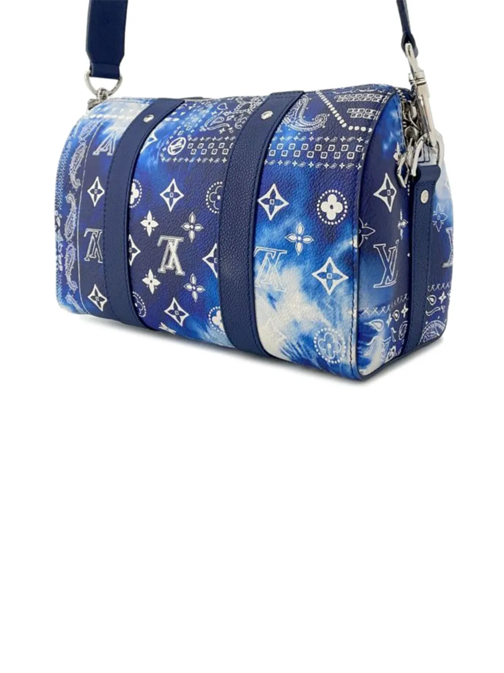 Pre-owned Louis Vuitton 2021-2025 Monogram Bandana City Keepall Crossbody Bag In Blue