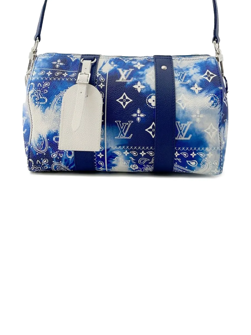 Pre-owned Louis Vuitton 2021-2025 Monogram Bandana City Keepall Crossbody Bag In Blue