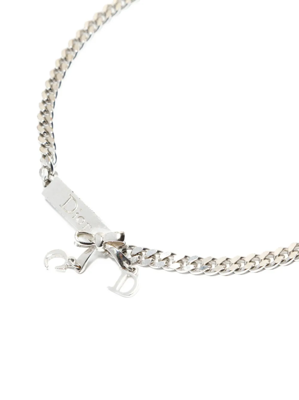 DIOR Pre-owned 2000-2020s Logo-charm Chain Necklace In Silver