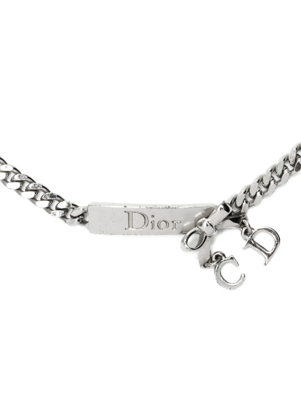 DIOR Pre-owned 2000-2020s Logo-charm Chain Necklace In Silver