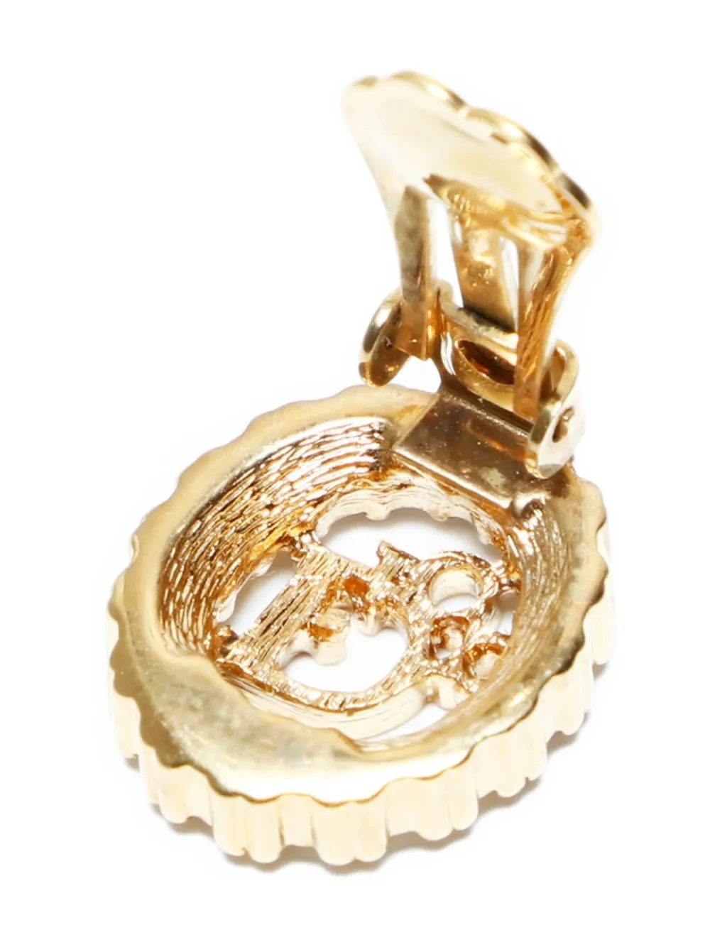 DIOR Pre-owned 1970-1990s Rhinestone Logo Clip-on Earrings In Gold