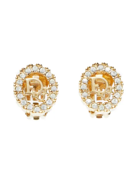 Christian Dior Pre-Owned 1970-1990s rhinestone logo clip-on earrings
