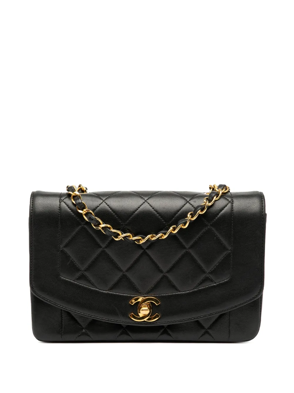 Pre-owned Chanel 1991-1994 Small Lambskin Diana Flap Crossbody Bag In Black