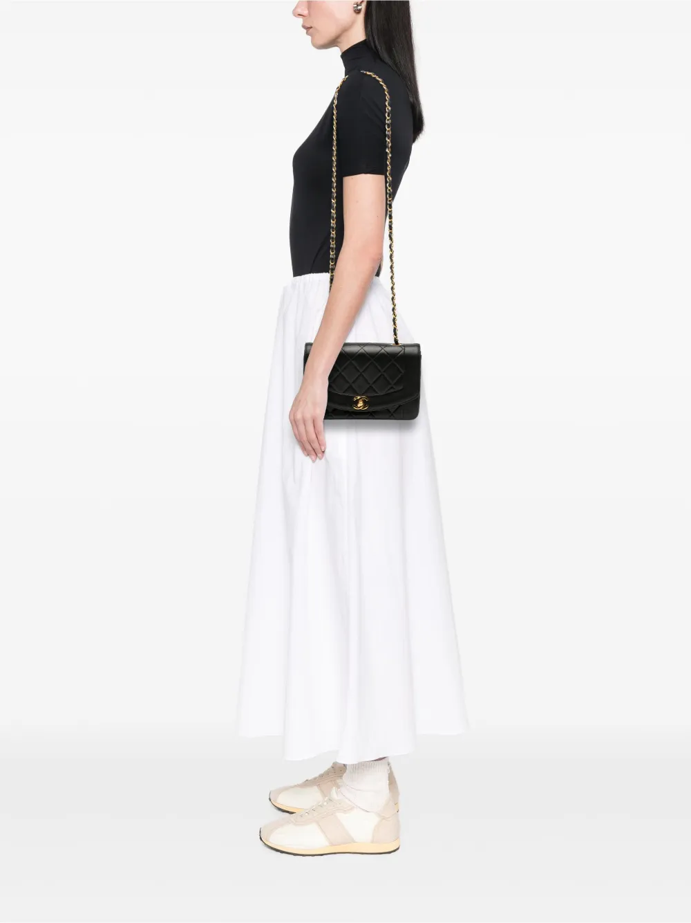Pre-owned Chanel 1991-1994 Small Lambskin Diana Flap Crossbody Bag In Black
