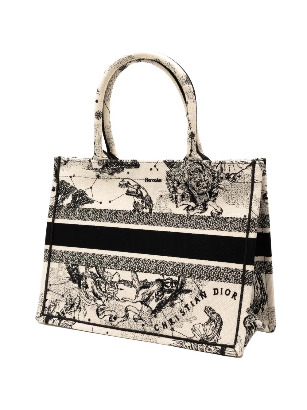 Pre-owned Dior 2023 Medium Canvas Embroidered Zodiac Toile De Jouy Book Tote Bag In White