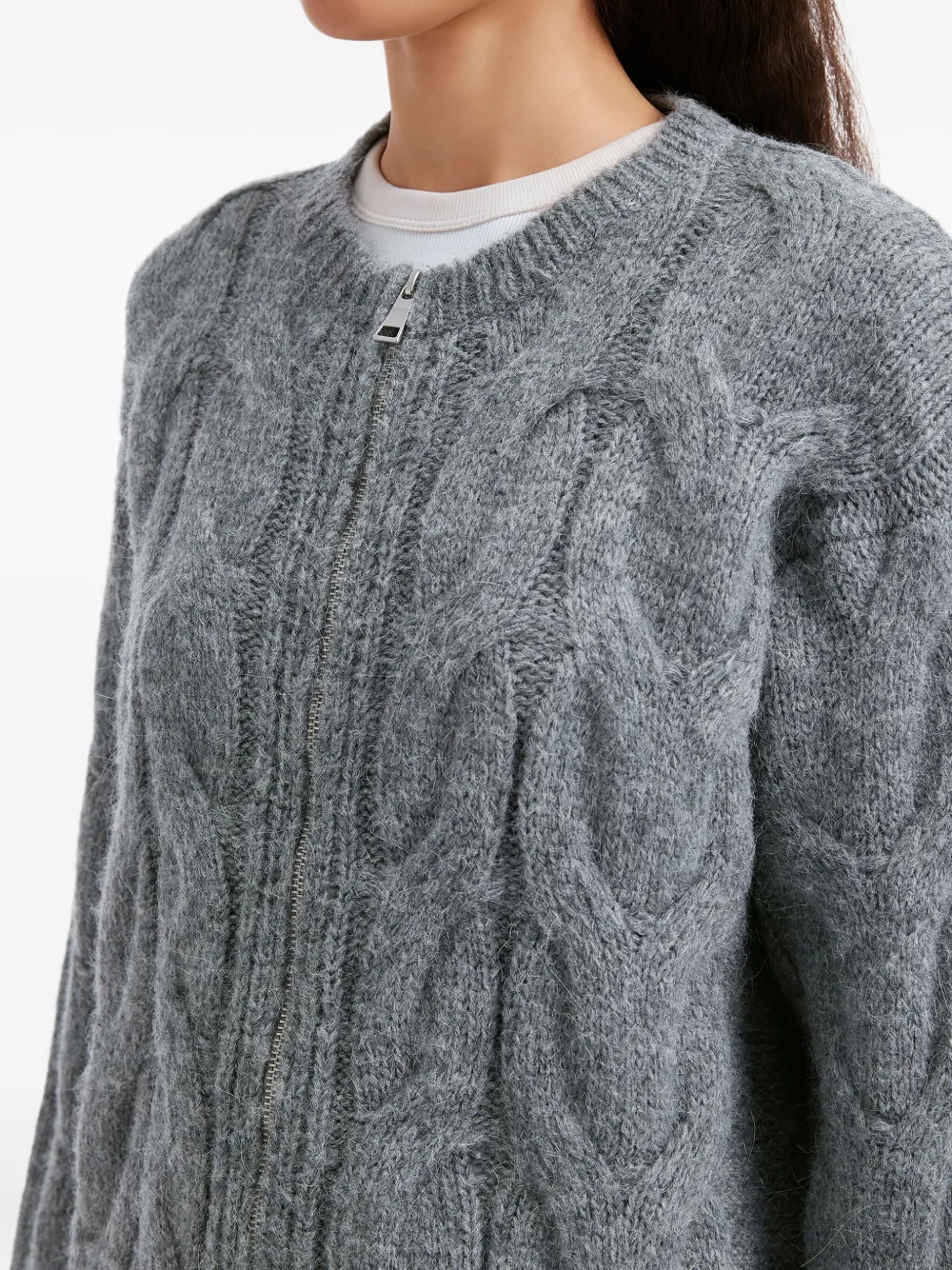 b+ab Kabelgebreid vest met ritssluiting Grijs