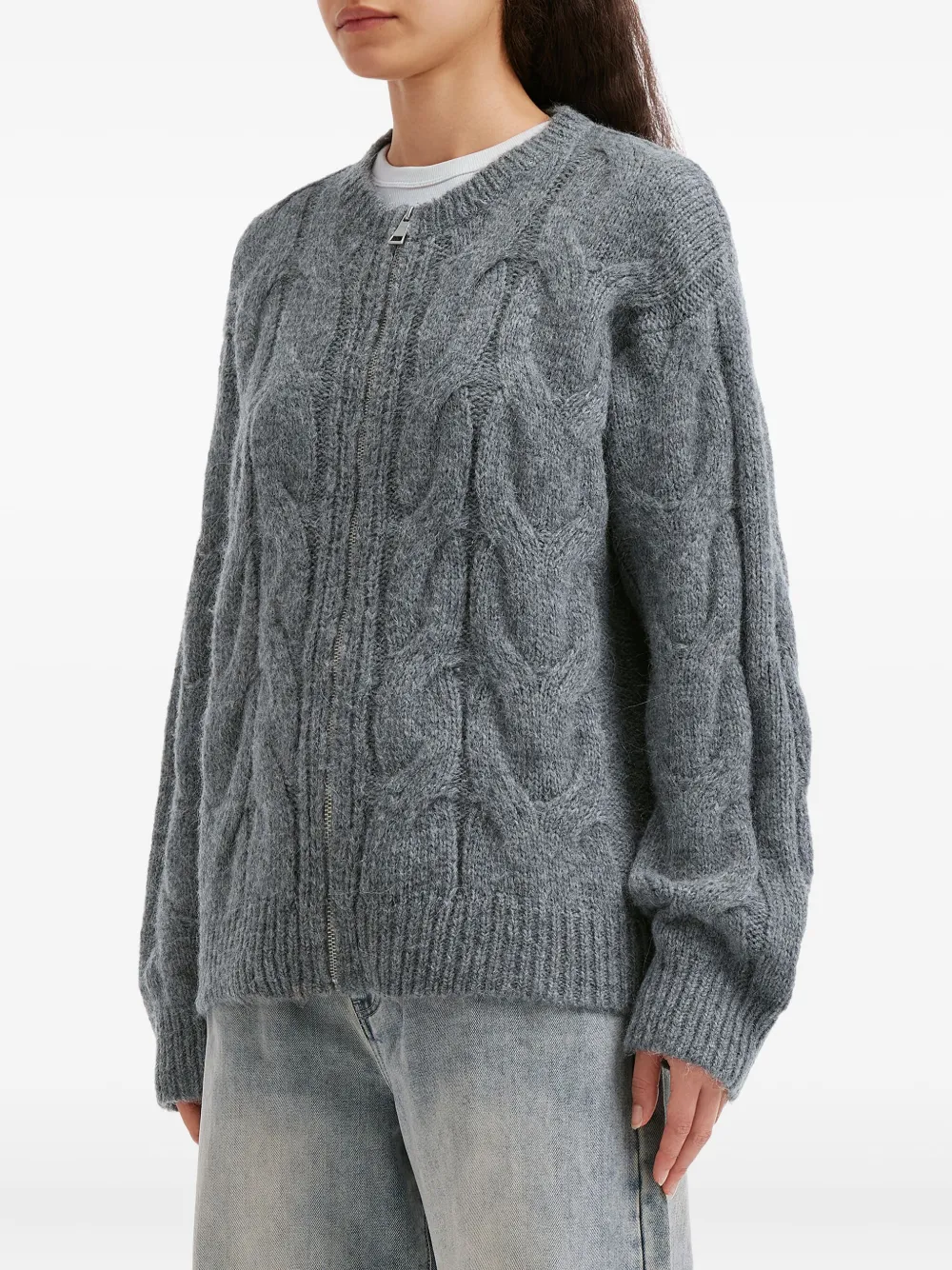 b+ab Kabelgebreid vest met ritssluiting Grijs