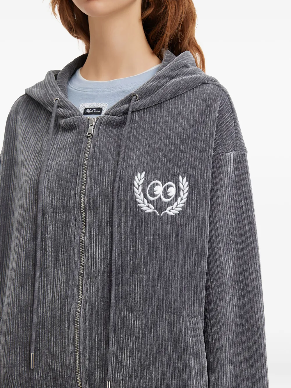 Mini Cream Corduroy-texture Zip-up Hoodie In Gray