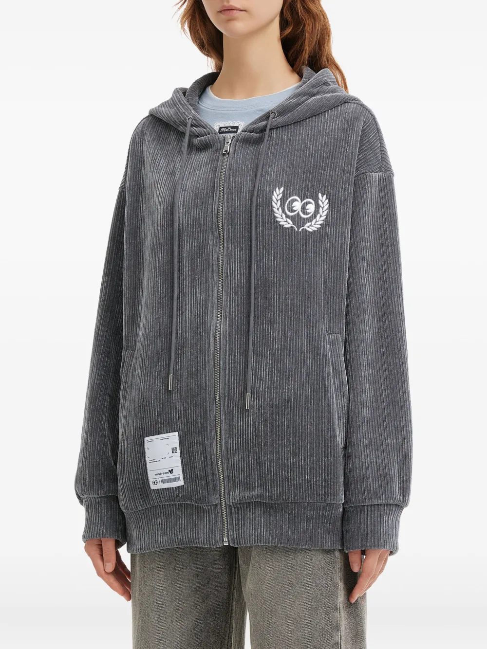 Mini Cream Corduroy-texture Zip-up Hoodie In Gray