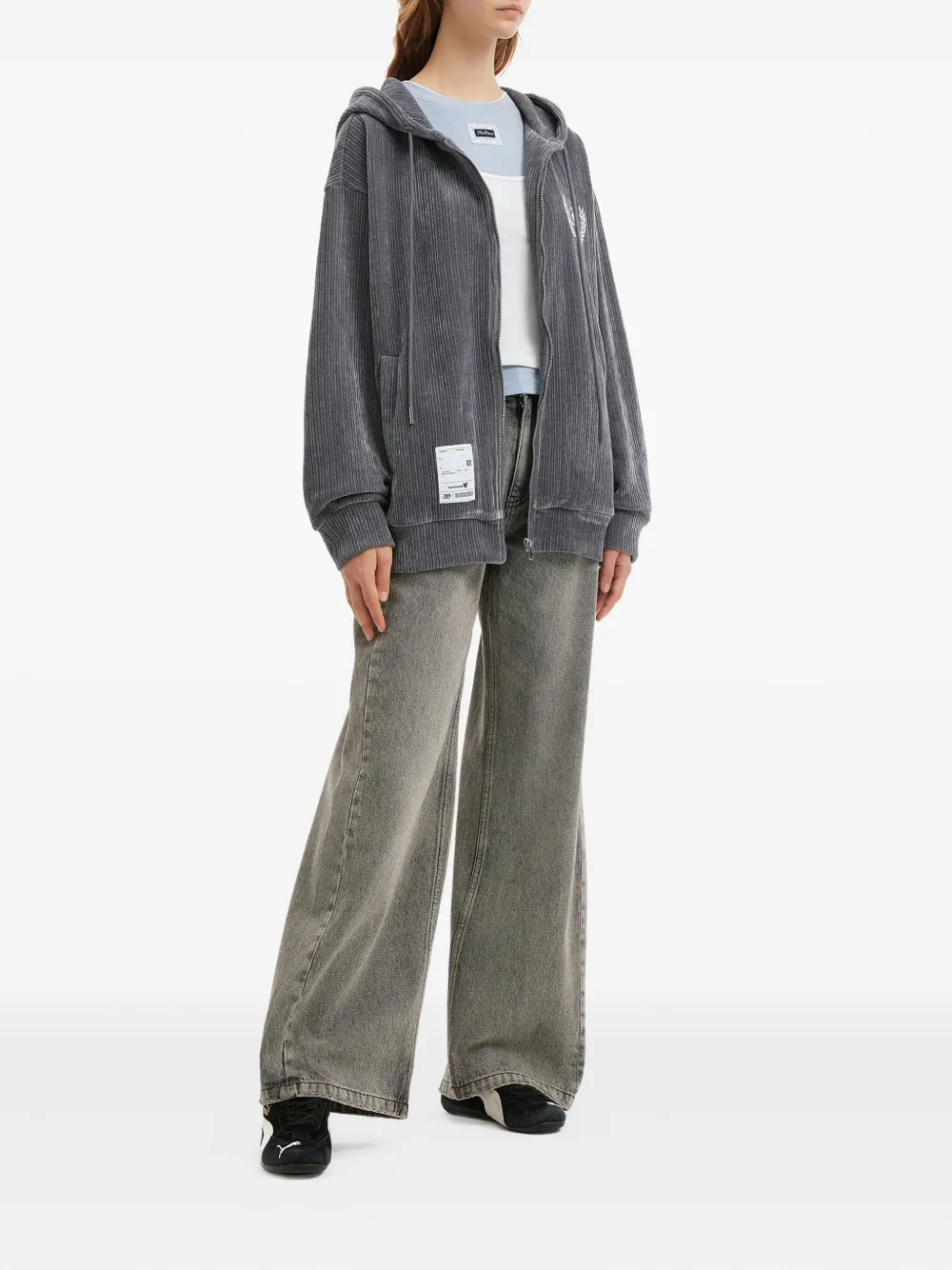 Mini Cream corduroy-texture zip-up hoodie - Grijs