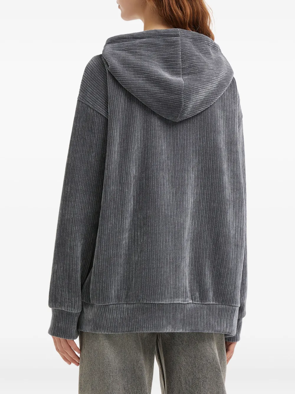 Mini Cream Corduroy-texture Zip-up Hoodie In Gray