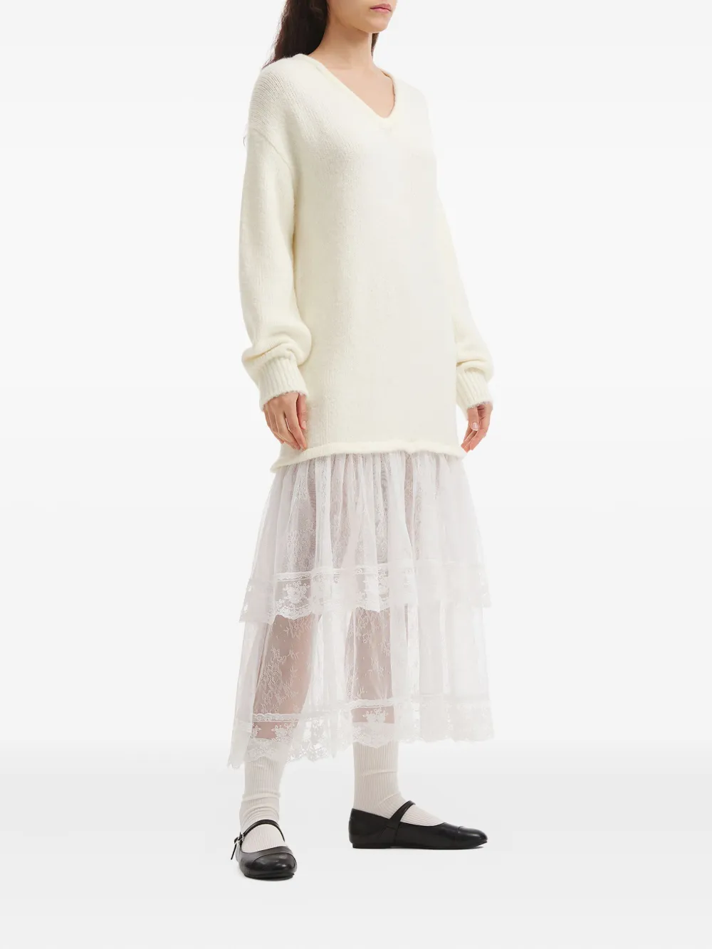 B+ab V-neck Midi Dress In White