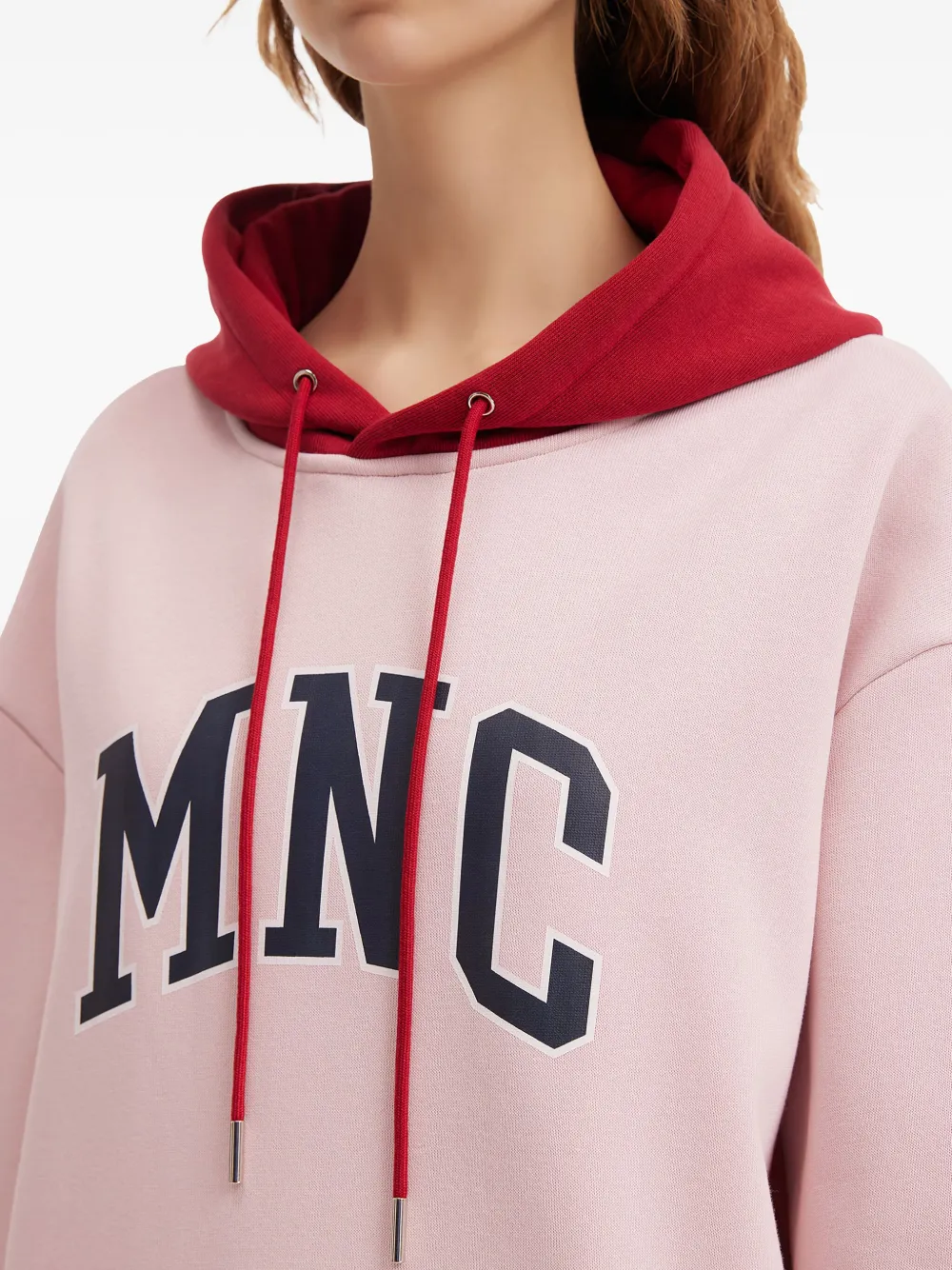 Mini Cream Printed Drawstring Hoodie In Blue