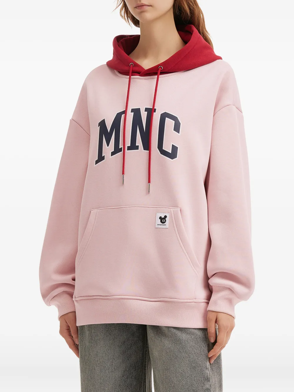 Mini Cream Printed Drawstring Hoodie In Blue