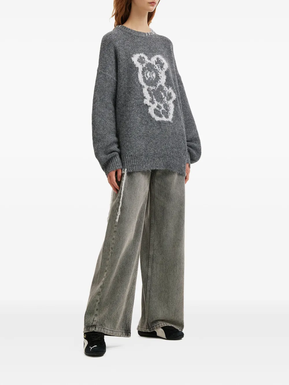 Mini Cream Bear-graphic Sweater In Gray