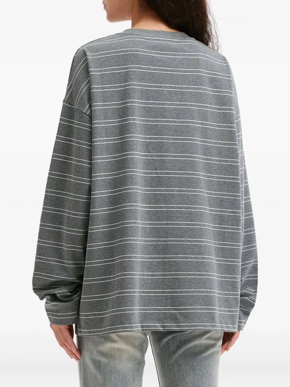 b+ab Gestreept T-shirt met borduurwerk Grijs