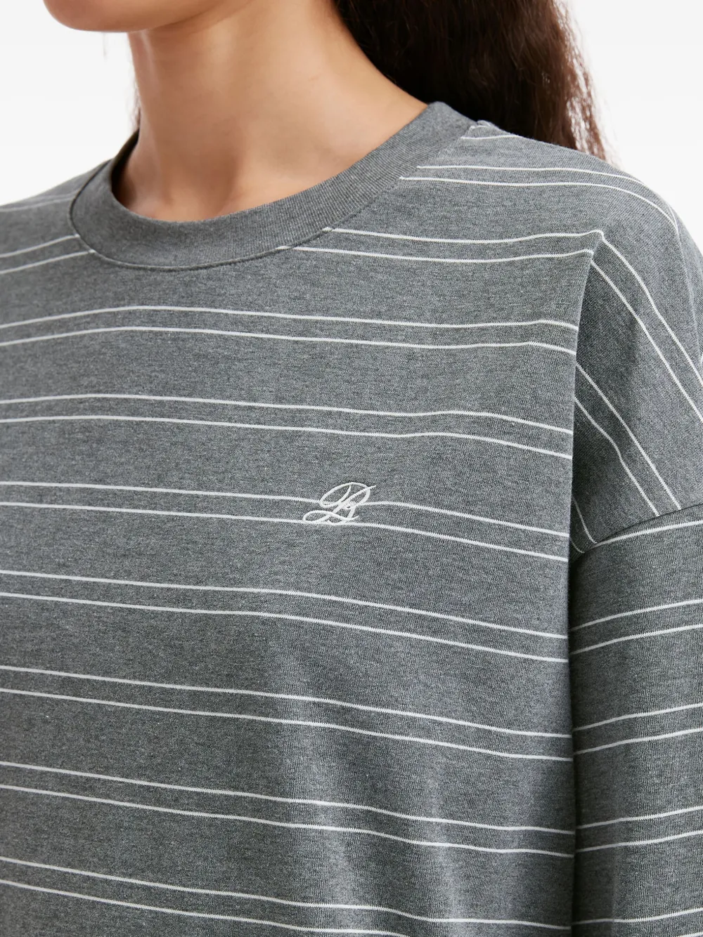 b+ab Gestreept T-shirt met borduurwerk Grijs