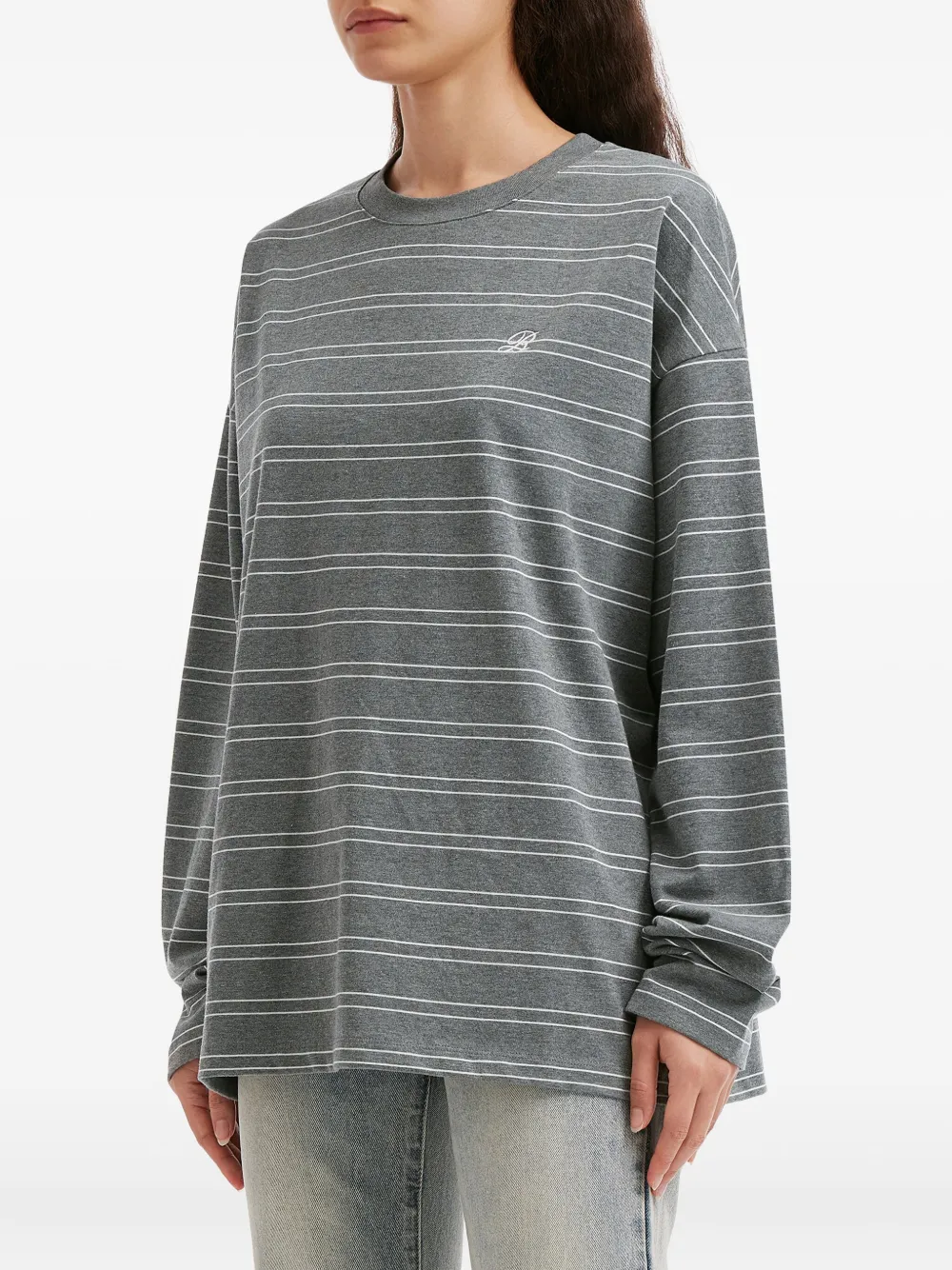 b+ab Gestreept T-shirt met borduurwerk Grijs