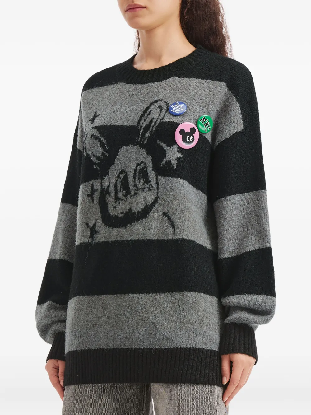 Mini Cream Striped Graphic-design Sweater In Black