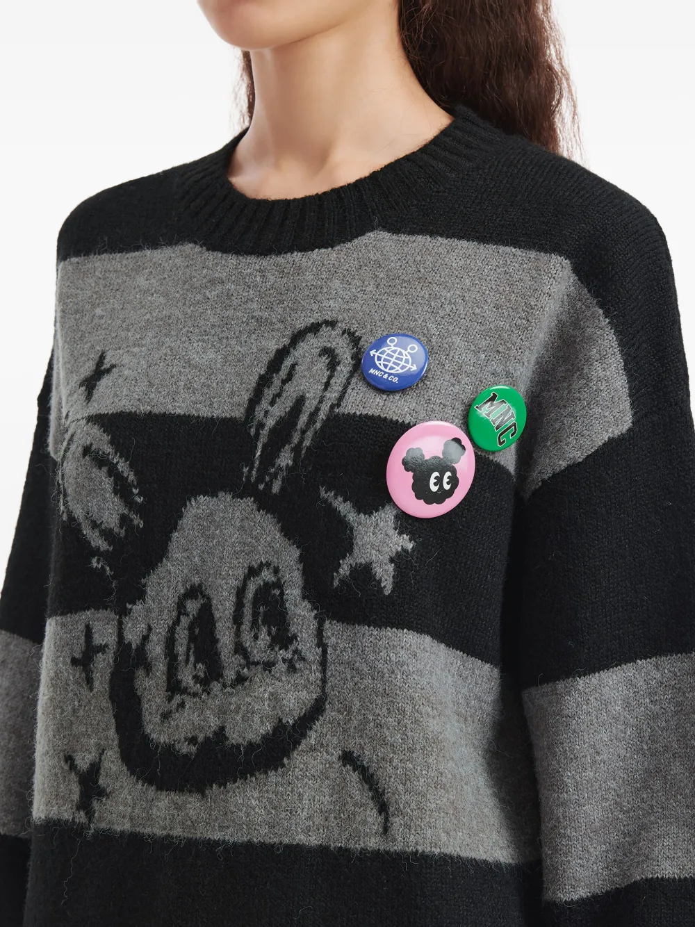 Mini Cream Striped Graphic-design Sweater In Black