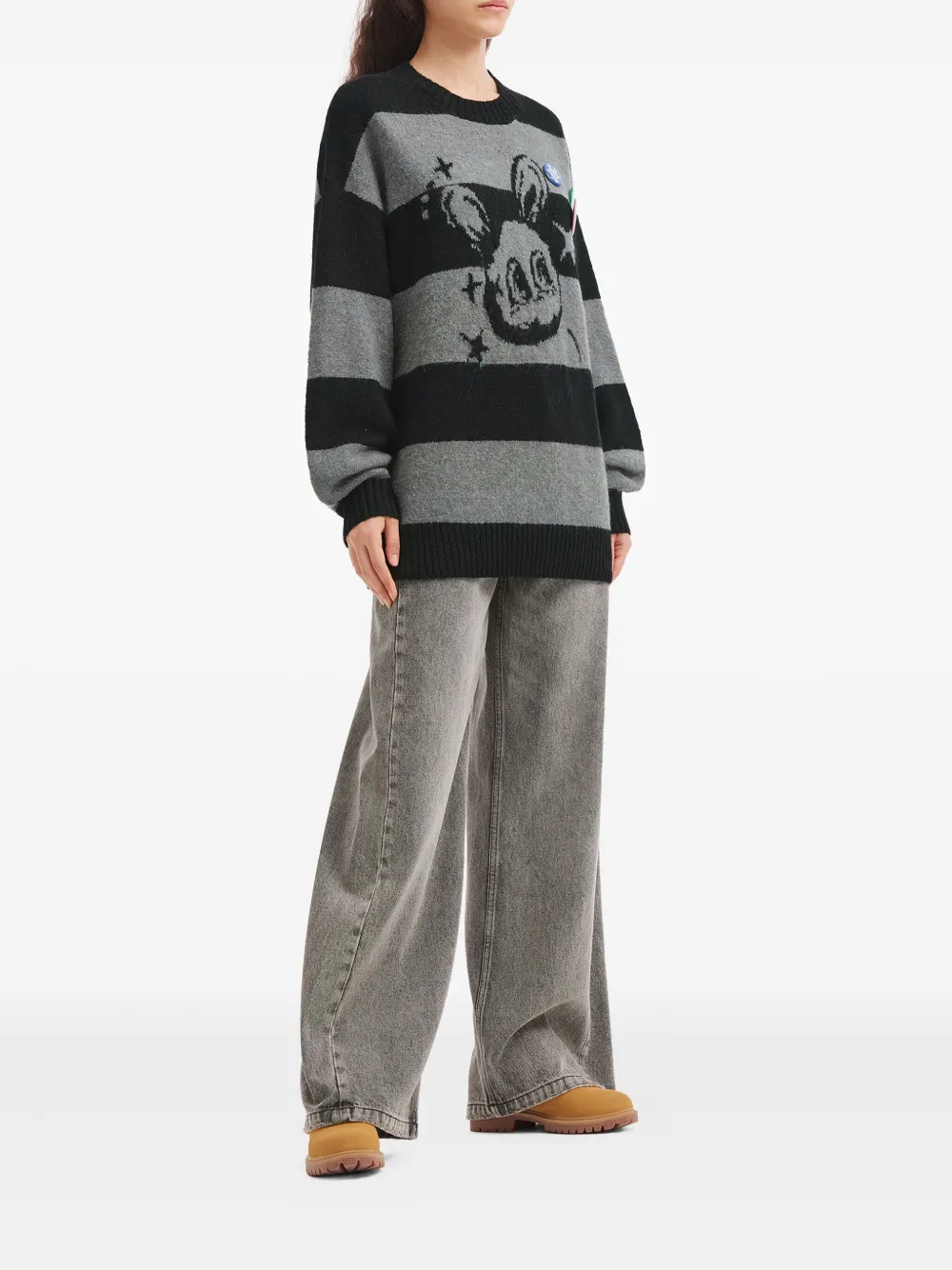 Mini Cream Striped Graphic-design Sweater In Black