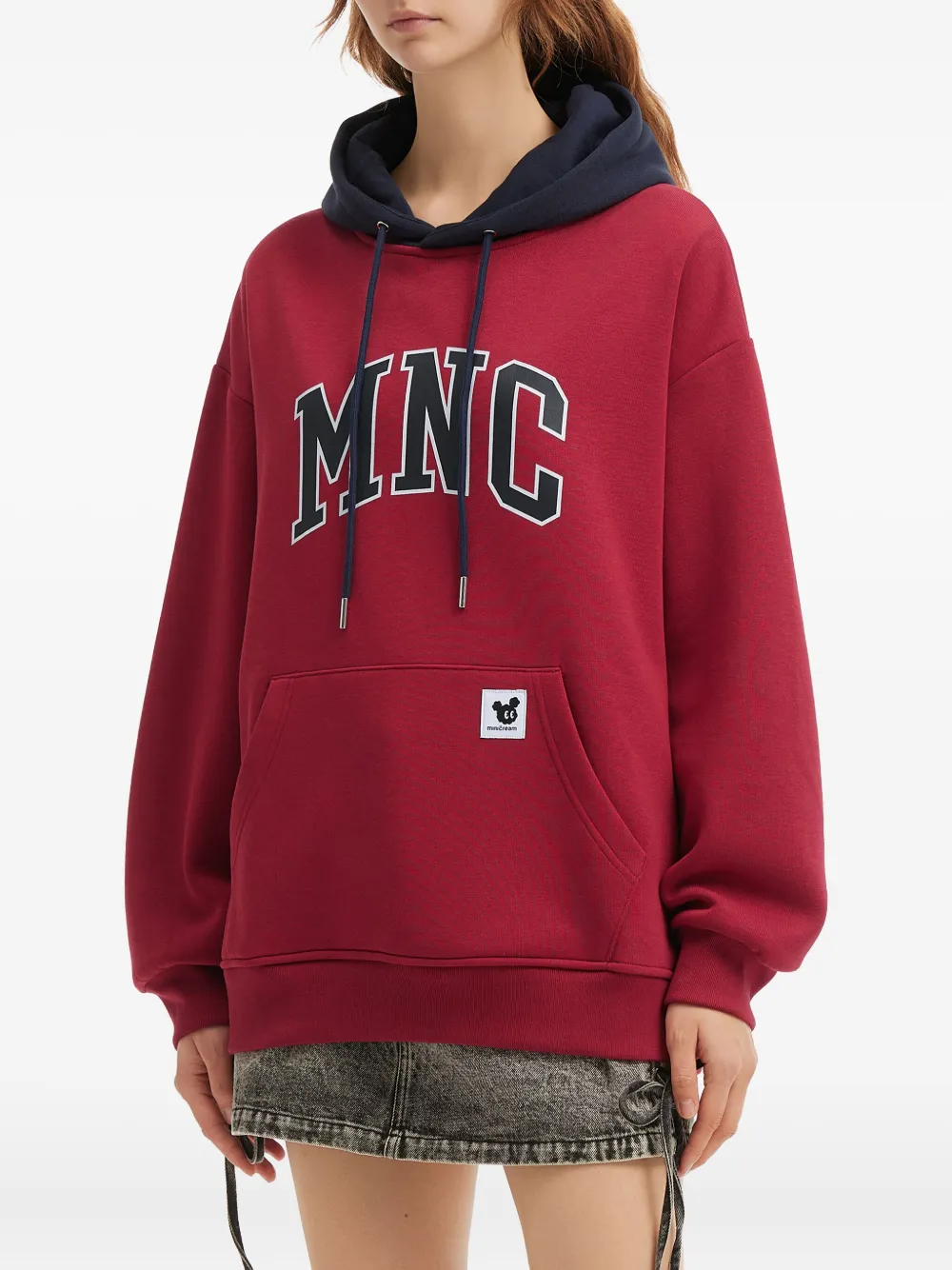 Mini Cream Printed Hoodie In Red