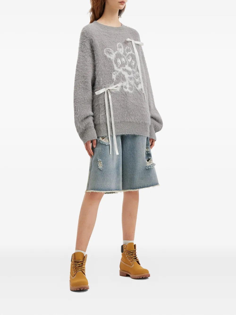 Mini Cream Graphic-design Sweater In Gray