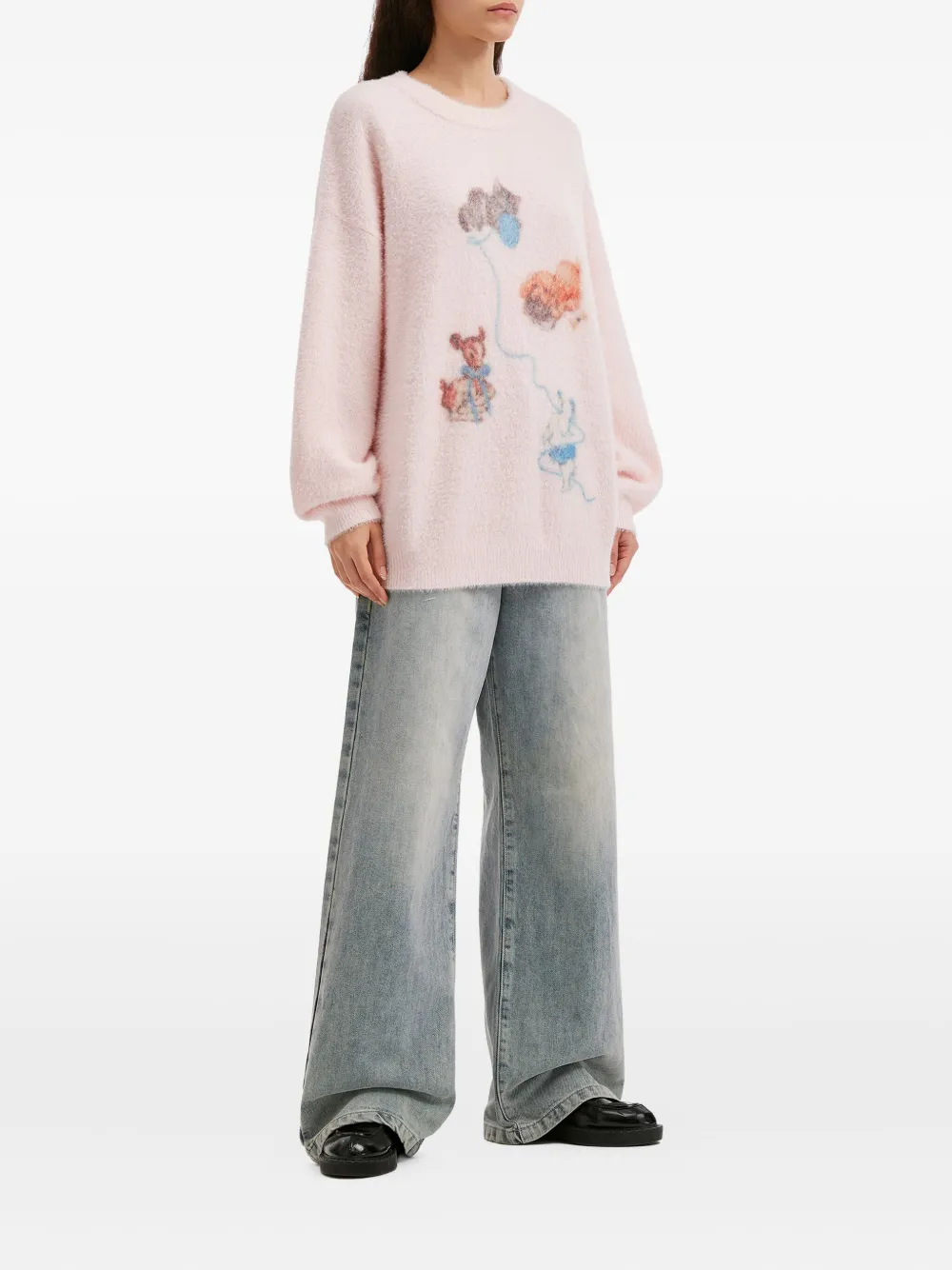 b+ab Sweater met ronde hals en grafische print Roze