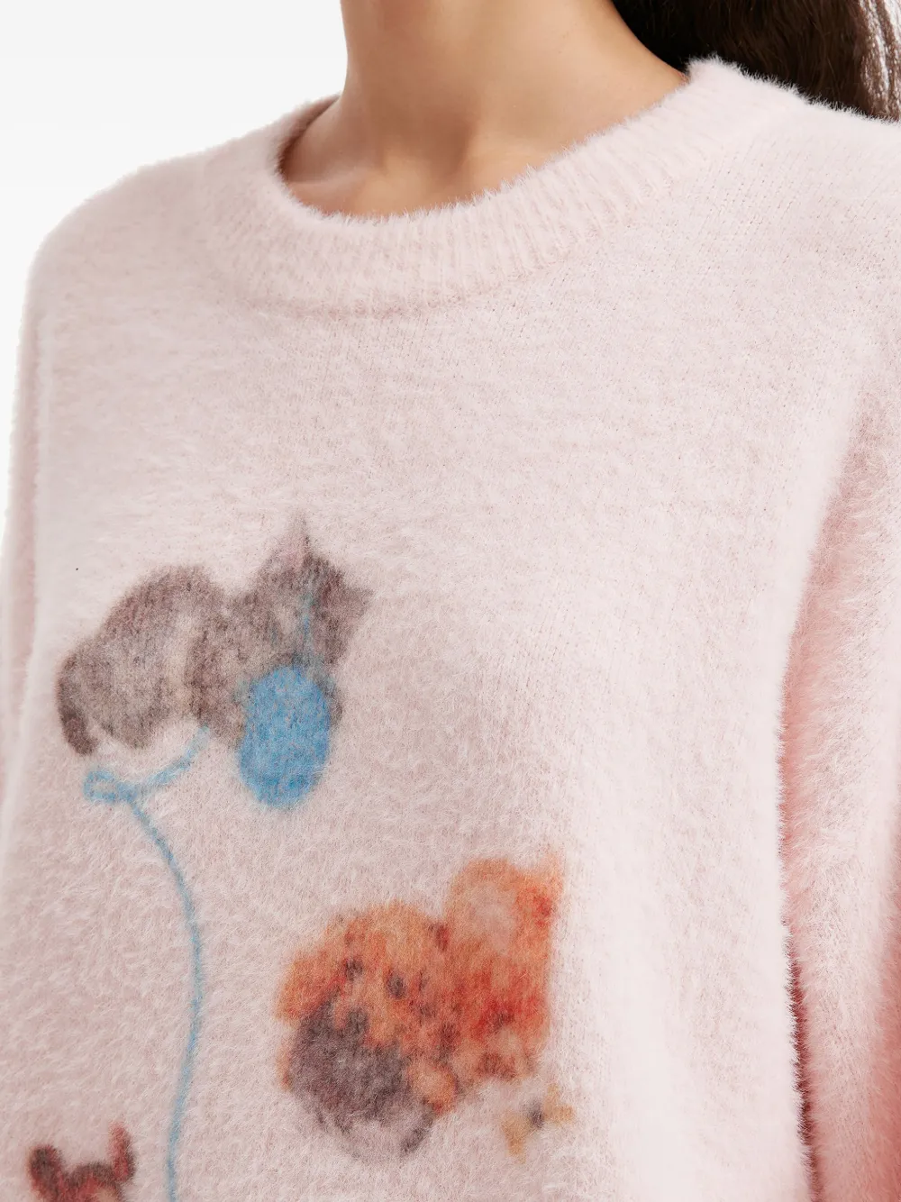 b+ab Sweater met ronde hals en grafische print Roze