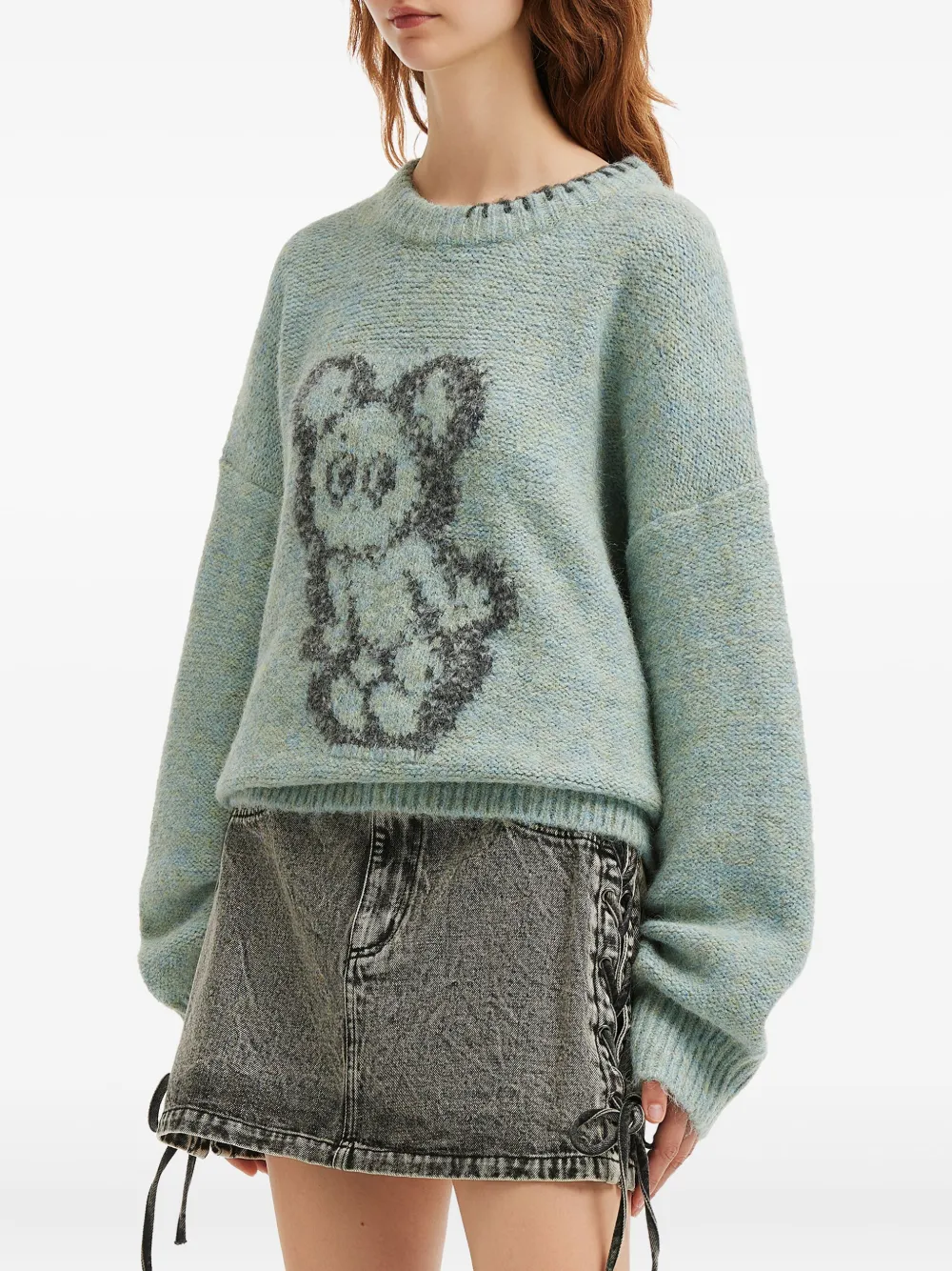 Mini Cream Graphic-design Sweater In Blue