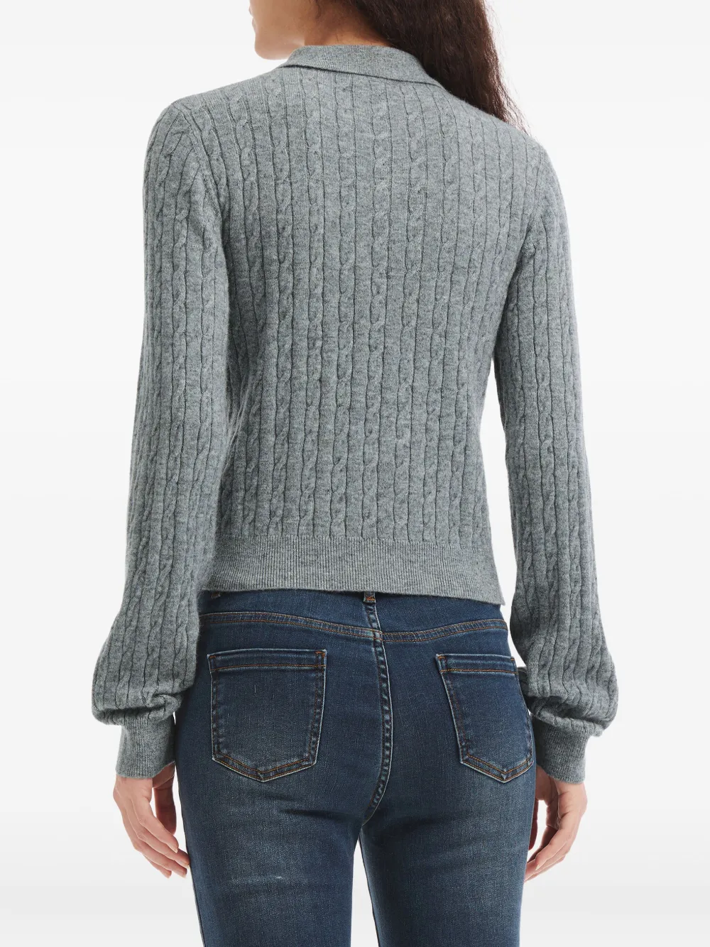 B+ab Cable-knit Buttoned Polo Top In Gray