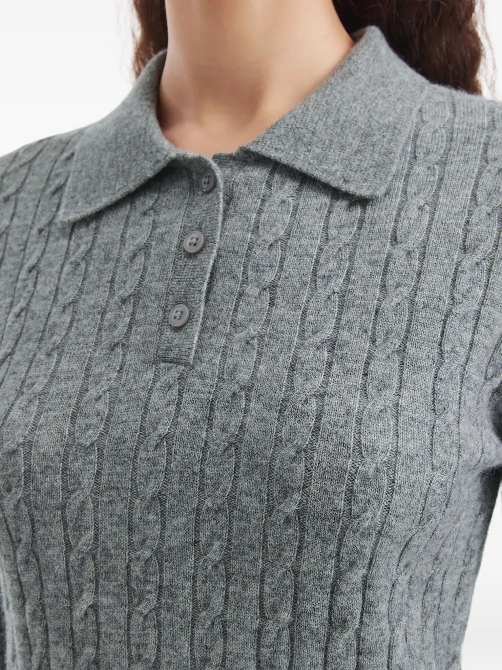 B+ab Cable-knit Buttoned Polo Top In Gray