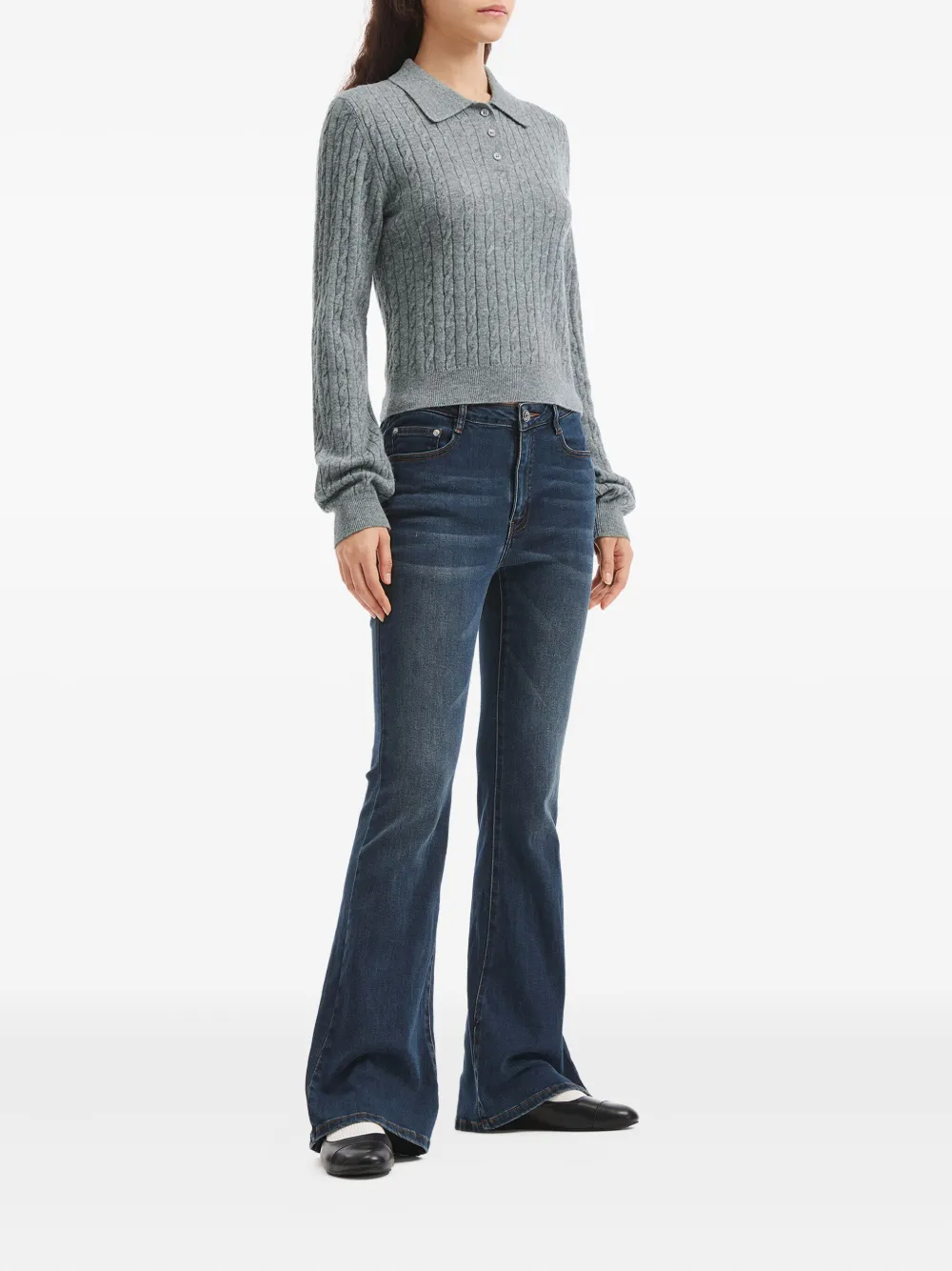 B+ab cable-knit buttoned polo top - Grijs