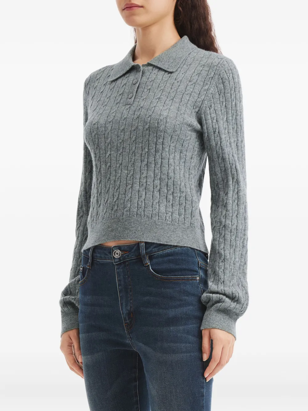 B+ab Cable-knit Buttoned Polo Top In Gray