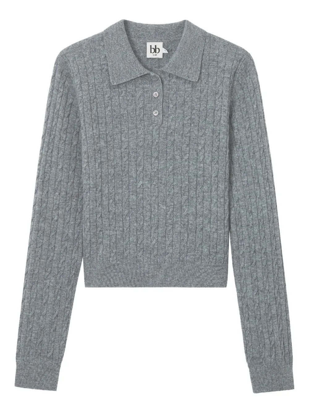 B+ab Cable-knit Buttoned Polo Top In Gray