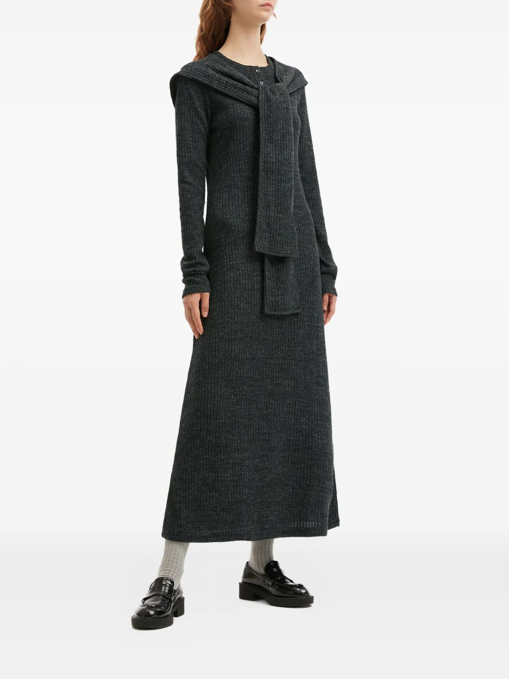 B+ab Scarf-detail Half-button Dress In Black