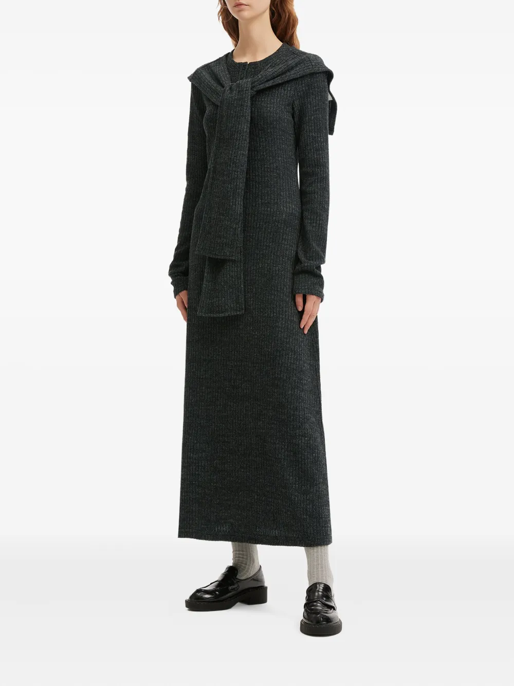 B+ab Scarf-detail Half-button Dress In Black