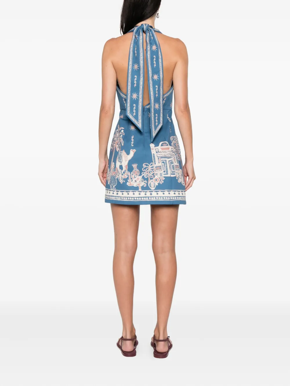 Alemais Acacia Tie-neck Patterned Mini Dress In Blue
