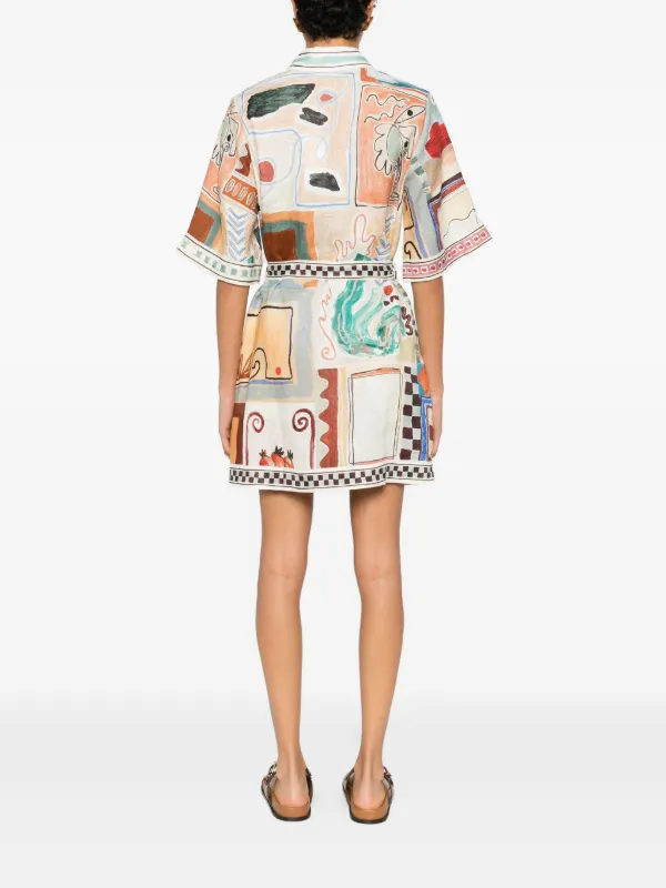 alemais mini shirt dress ALMAIS Alberta Belted Printed Linen Mini Shirt Dress - Women Dresses