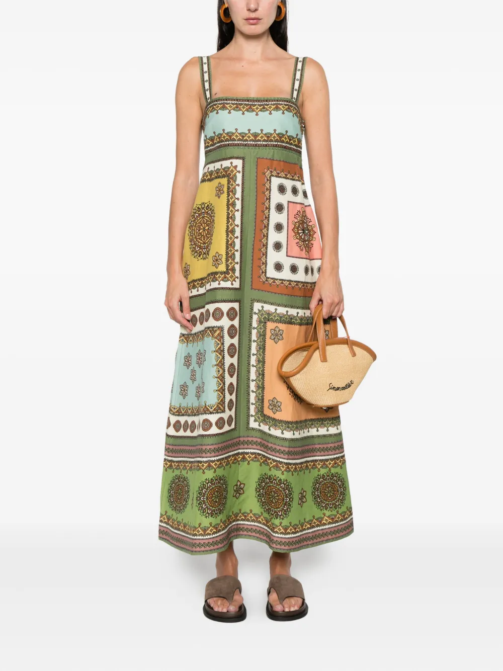 ALEMAIS Contina square-neck midi dress - Groen