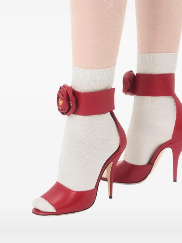 Valentino スタッズ付きレッドミュール サイズ24cm Valentino Garavani Drip Rose Kidskin Sandals With Crystals 105mm
