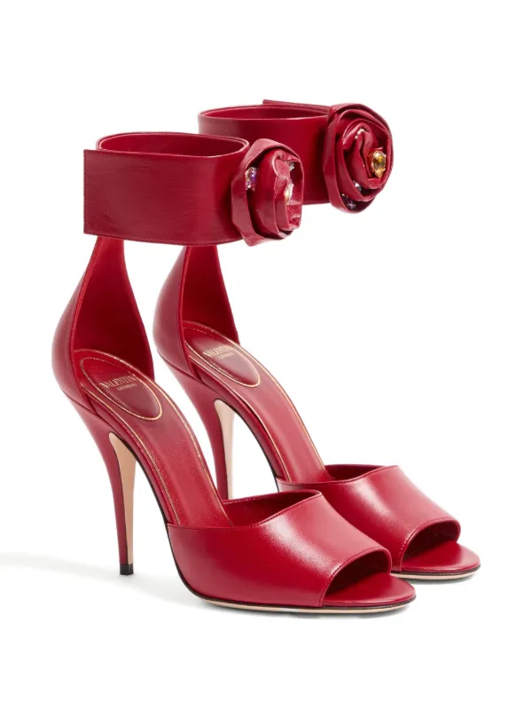 Valentino Garavani Drip Rose Kidskin Sandals With Crystals 105mm