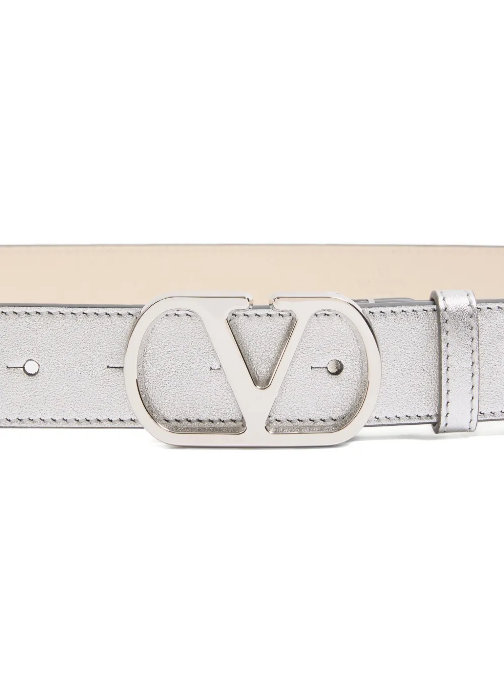 Valentino Garavani Vlogo Signature Belt In Laminated Calfskin 30 Mm Woman Silver 080 In White
