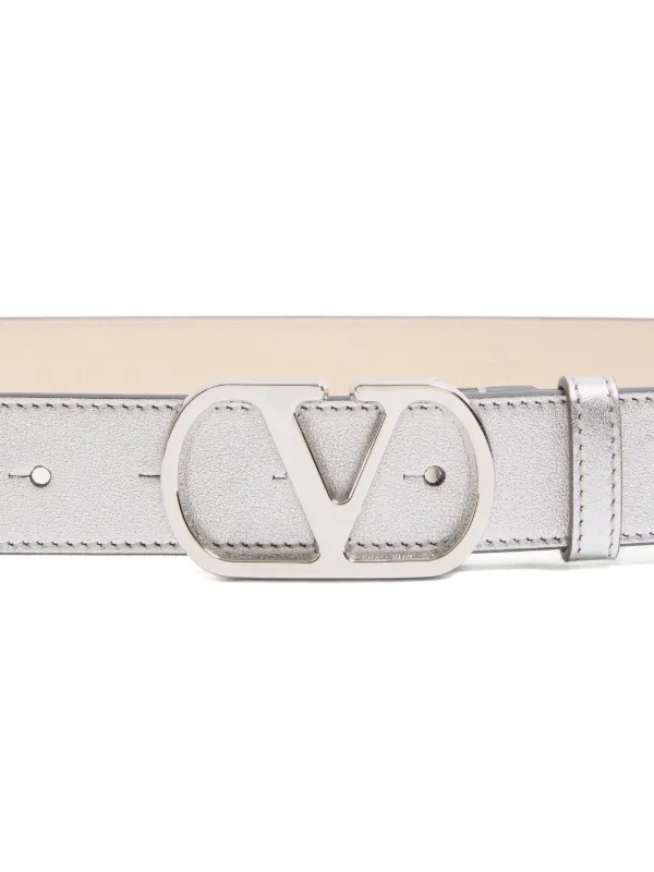Valentino Garavani Vロゴ シグネチャー レザーベルト | シルバー 