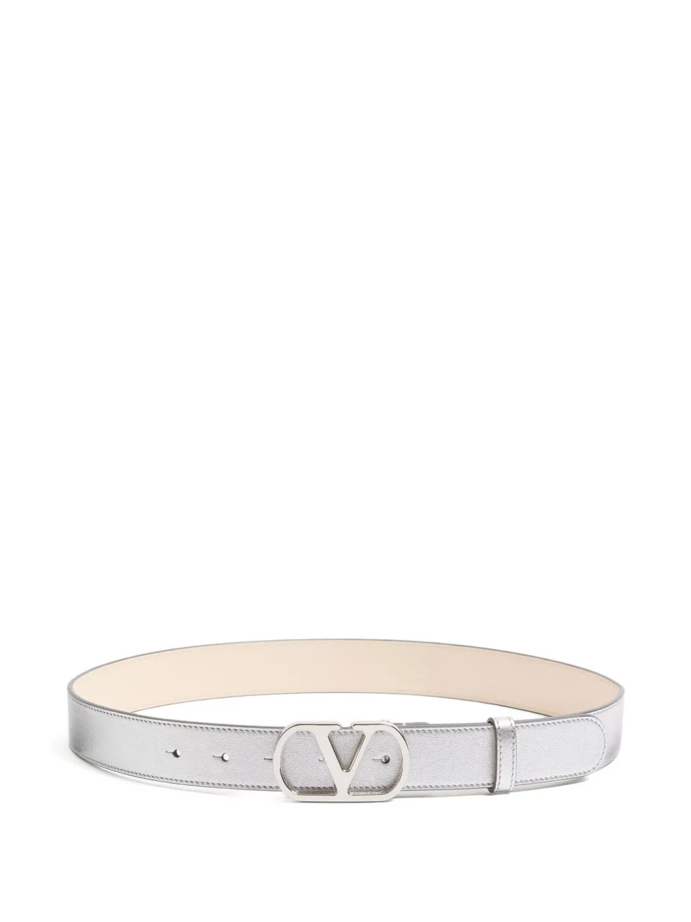 Valentino Garavani Vlogo Signature Belt In Laminated Calfskin 30 Mm Woman Silver 080 In White